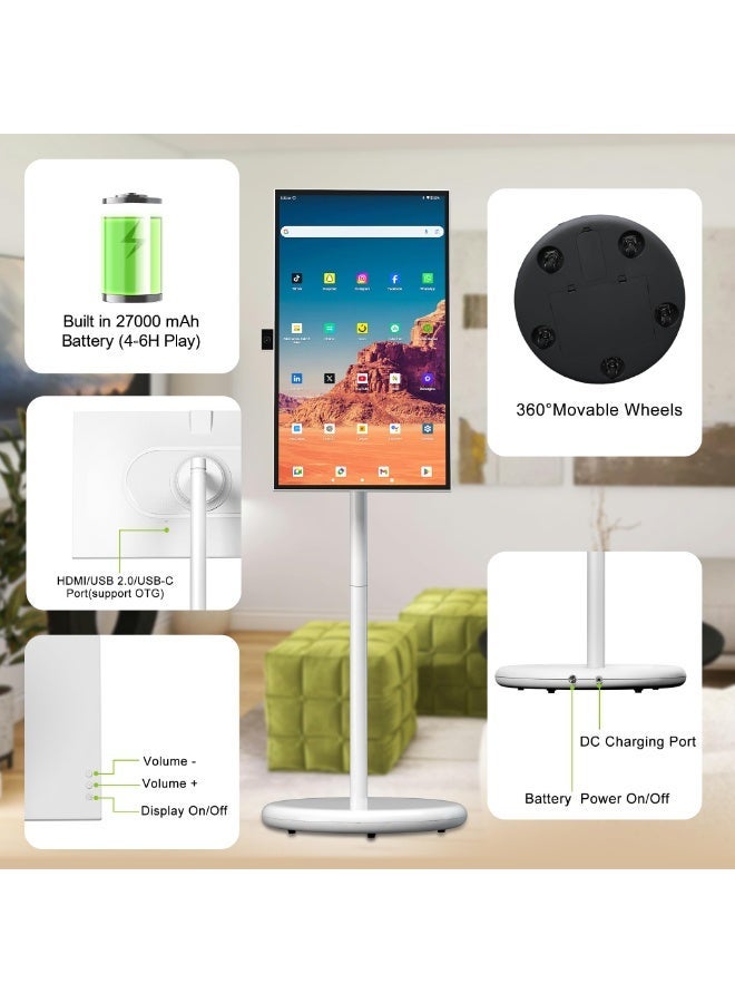 VLH 27 Inch Portable Smart TV,1080P Touch Screen Android Monitor on Wheels, 8MP Camera,4-6H Battery, 6+128GB Storage, Mobile Display for Home/Office/Outdoor, Arabic & Google Play - Image 5